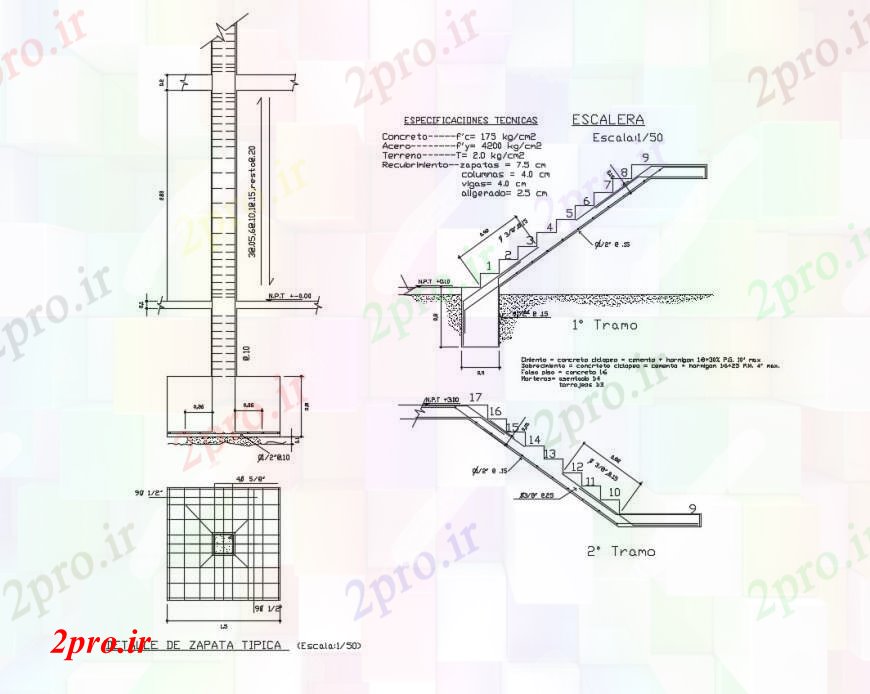 دانلود نقشه جزئیات ستون ستون و پله ساخت و ساز در   خودرو (کد111641)