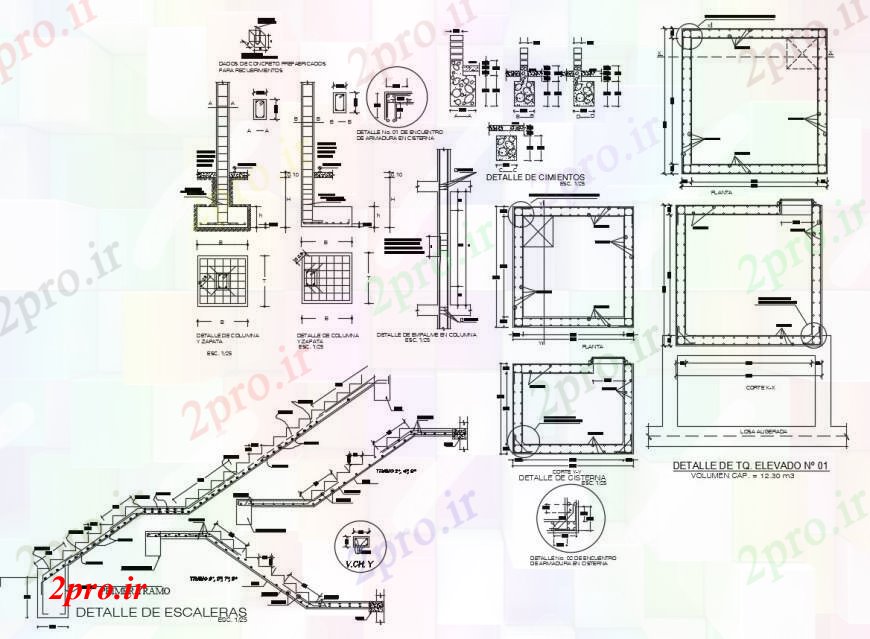 دانلود نقشه جزئیات ستون جزئیات ساخت و ساز ستون و پله  (کد111650)