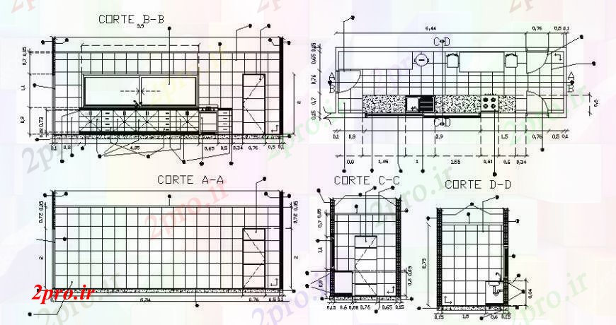 دانلود نقشه جزئیات طراحی ساخت آشپزخانه طرحی آشپزخانه با جزئیات مقطعی  (کد111673)