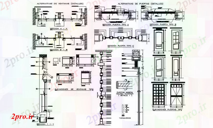 دانلود نقشه جزئیات طراحی در و پنجره  درب پنجره های قدرت جزئیات طراحی مقطعی  دو بعدی   (کد111675)