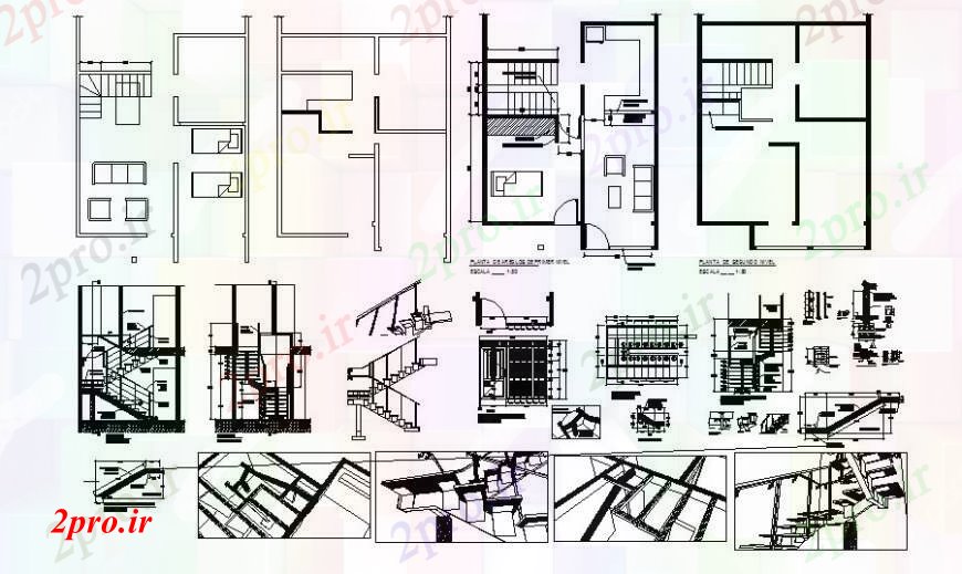 دانلود نقشه مسکونی  ، ویلایی ، آپارتمان  طرحی خانه همراه با راه پله جزئیات  دو بعدی   (کد111676)