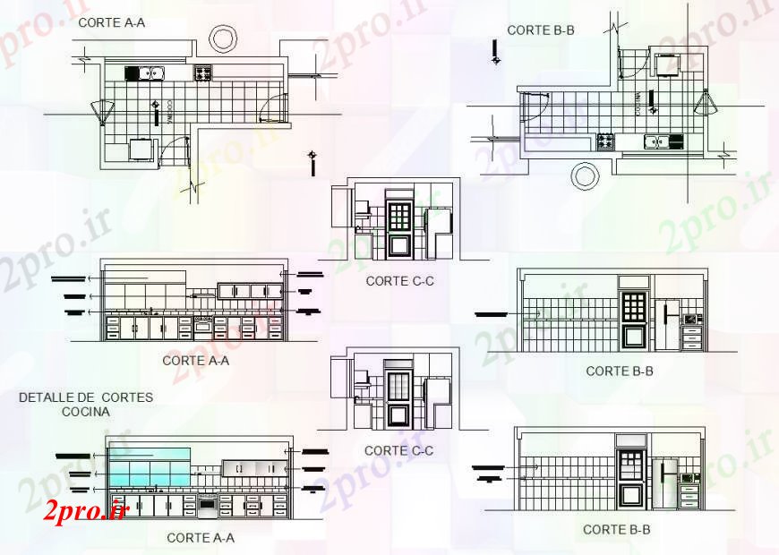 دانلود نقشه آشپزخانه برنامه و بخش های مختلف از آشپزخانه  (کد111741)