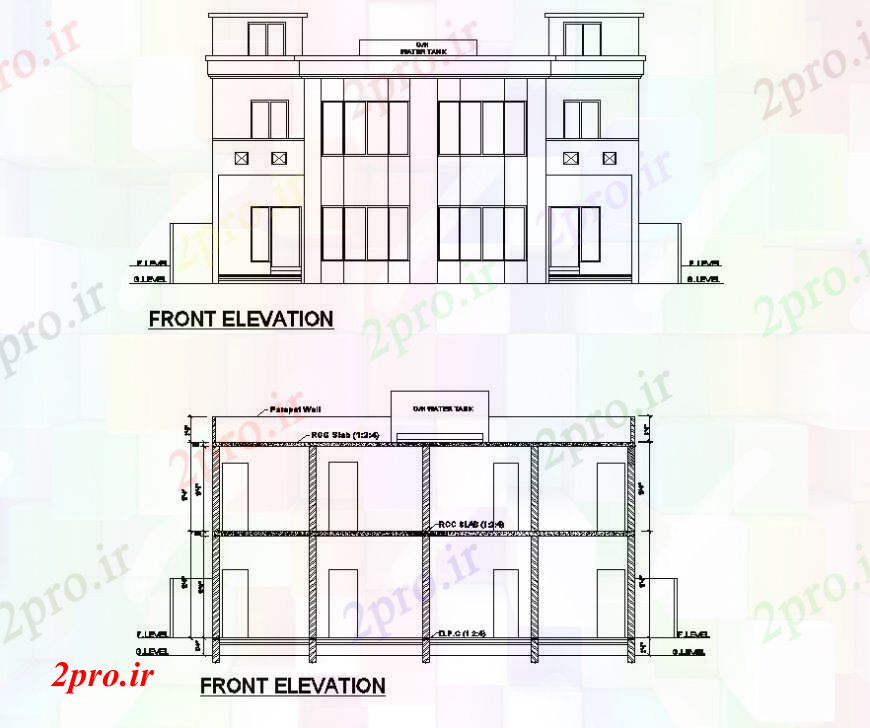 دانلود نقشه مسکونی  ، ویلایی ، آپارتمان  نما جلو از منطقه مسکونی در   خودکار (کد111744)