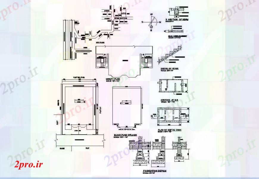 دانلود نقشه جزئیات ساخت و ساز ستون سپتیک تانک و جزئیات ساخت و ساز پله  (کد111745)