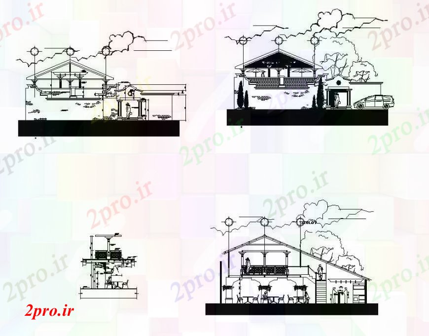 دانلود نقشه هتل - رستوران - اقامتگاه  نما های مختلف و بخش  هتلی را در   خودکار (کد111754)