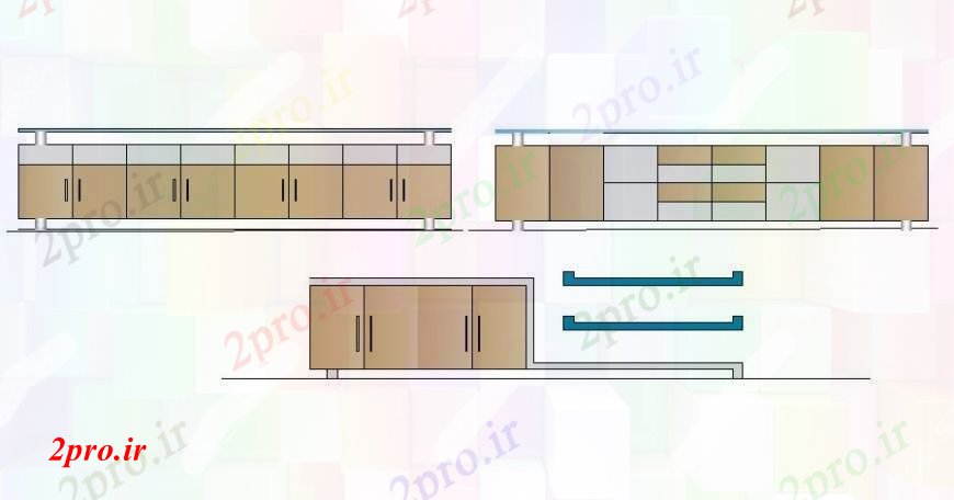 دانلود نقشه طراحی مبلمان آشپزخانه طراحی کابینتهای آشپزخانه دو بعدی   نما بلوک های مبلمان  (کد111772)