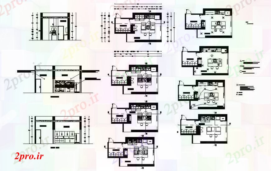 دانلود نقشه جزئیات طراحی ساخت آشپزخانه  نقشه های دو بعدی  طرحی اتاق آشپزخانه و بخش  (کد111790)