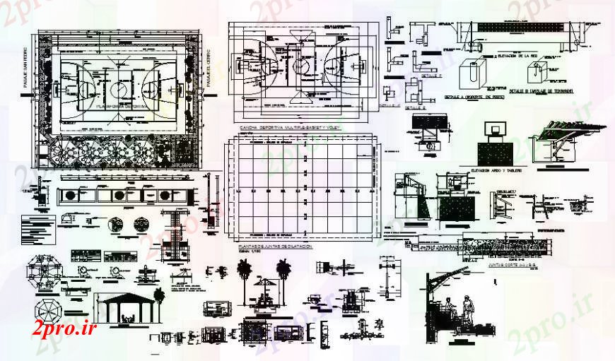 دانلود نقشه ورزشگاه ، سالن ورزش ، باشگاه جزئیات زمین بسکتبال طرحی  دو بعدی    aiuto (کد111797)