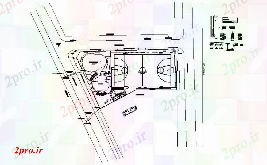 دانلود نقشه ورزشگاه ، سالن ورزش ، باشگاه ورزش منطقه زمین بازی از زمین بسکتبال زمین 18 در 32 متر (کد111809)