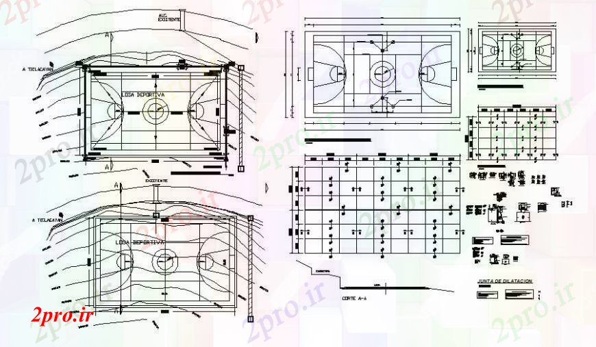 دانلود نقشه ورزشگاه ، سالن ورزش ، باشگاه زمین بازی جزئیات منطقه برای ورزش منطقه بازی دو بعدی 17 در 28 متر (کد111879)