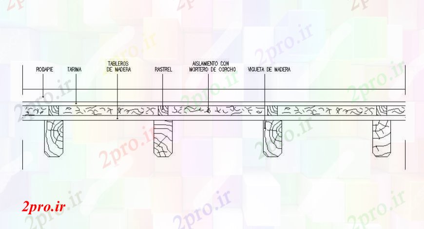 دانلود نقشه جزئیات ساخت و ساز ساخت و ساز چوبی تخته و الوار  دو بعدی   نما اتوکد (کد111882)