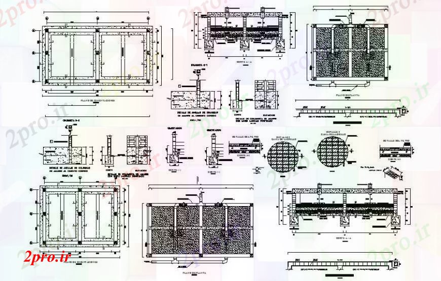 دانلود نقشه طراحی اتوکد پایه جای پای و پایه و اساس ساختار  دو بعدی   (کد111938)