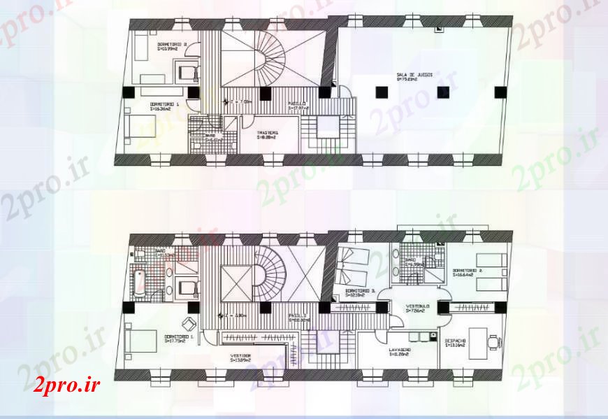 دانلود نقشه مسکونی  ، ویلایی ، آپارتمان  طرحی طبقه از ساختمان مسکونی (کد111945)