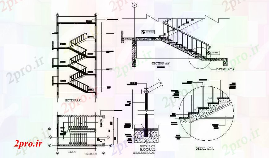دانلود نقشه جزئیات پله و راه پله   برنامه و مقطعی جزئیات نقشه های ساختمانی راه پله به  (کد111957)