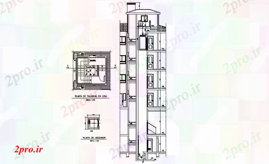 دانلود نقشه  جزئیات آسانسور و    طراحی   دو بعدی  طرحی و بخش های  (کد111976)