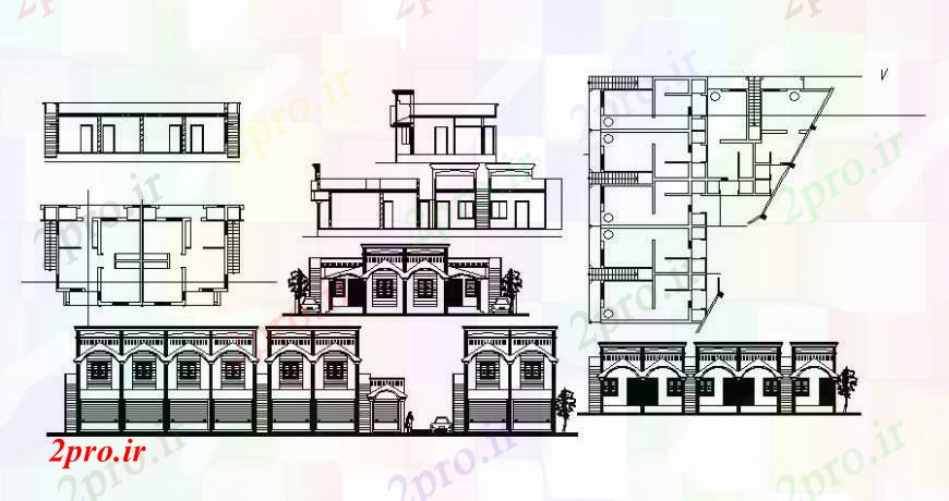 دانلود نقشه معماری معروف طراحی ساختمان معماری جزئیات نما و طرحی 18 در 18 متر (کد111979)