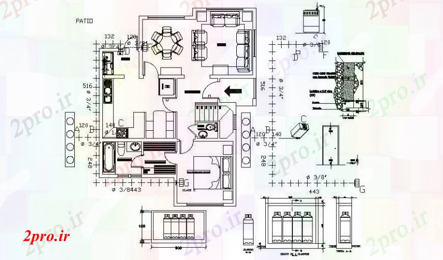 دانلود نقشه مسکونی  ، ویلایی ، آپارتمان  یکی BHK واحدهای مسکونی نقشه های  دو بعدی    (کد112015)