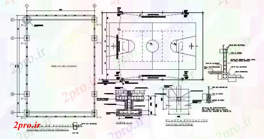 دانلود نقشه ورزشگاه ، سالن ورزش ، باشگاه طراحی جزئیات ورزشی زمین بازی منطقه 20 در 30 متر (کد112033)