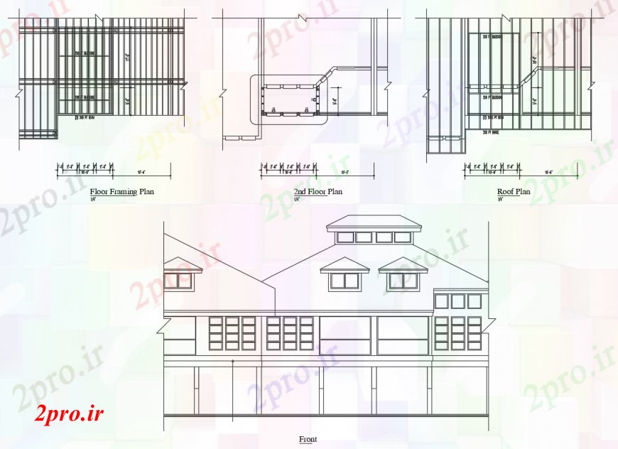 دانلود نقشه مسکونی  ، ویلایی ، آپارتمان  فریم های کف و طرحی پشت بام خانه با نما در   خودکار (کد112063)