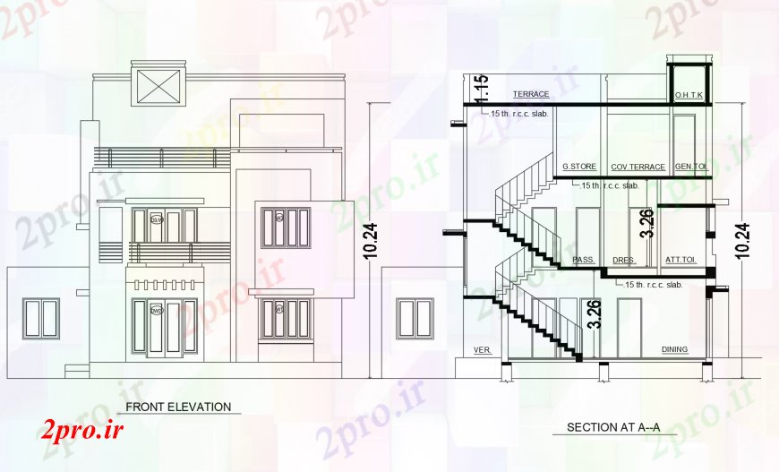 دانلود نقشه مسکونی ، ویلایی ، آپارتمان نما از خانه به های خودکار 9 در 17 متر (کد112088)