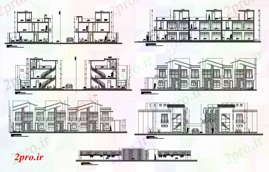 دانلود نقشه هتل - رستوران - اقامتگاه نما محور مختلف هتل در خودکار 30 در 30 متر (کد112117)