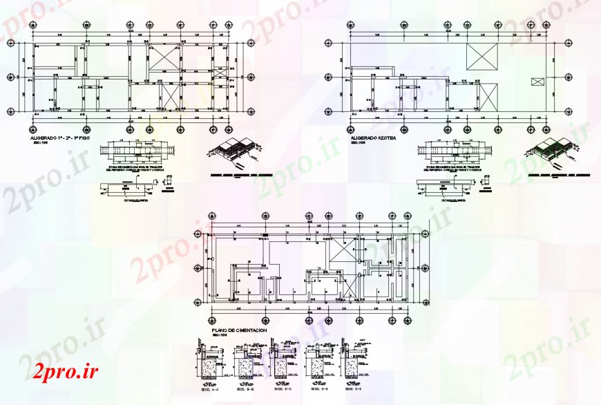دانلود نقشه طراحی اتوکد پایه طرحی بنیاد خانه با جزئیات ستون در های خودکار 7 در 20 متر (کد112123)