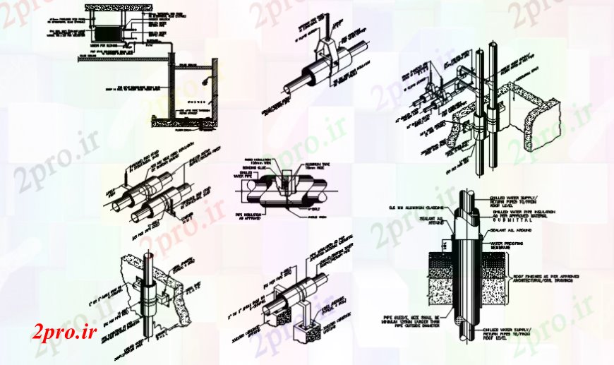 دانلود نقشه جزئیات لوله کشی سیستم لوله کشی آب سرد دیدگاه مقطعی و جزئیات ایزومتریک  (کد112169)