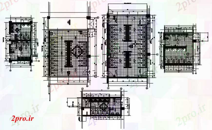 دانلود نقشه حمام مستر طرحی های مختلف توالت در خودکار 4 در 9 متر (کد112190)