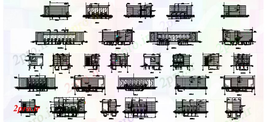 دانلود نقشه حمام مستر جزئیات نما های مختلف از توالت در خودکار 4 در 9 متر (کد112191)