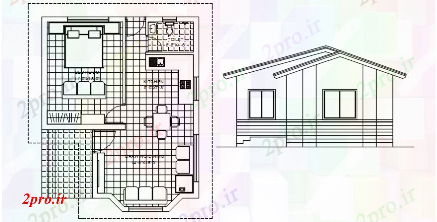 دانلود نقشه مسکونی ، ویلایی ، آپارتمان طرحی خانه و نما در خودکار 7 در 9 متر (کد112218)