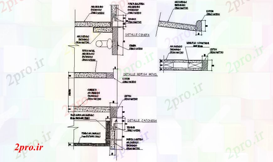 دانلود نقشه جزئیات ساخت و ساز واحد ساخت و ساز بلوک دو بعدی   طراحی مقطعی  (کد112264)