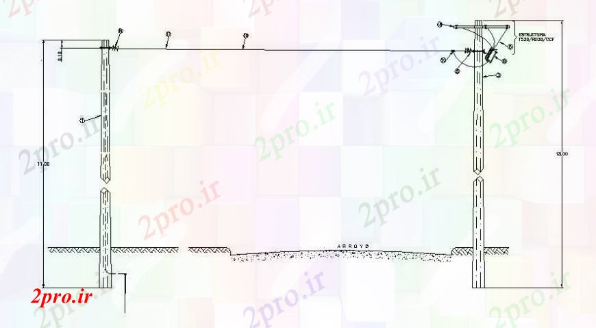 دانلود نقشه اتوماسیون و نقشه های برق سایبان برقی قطب نور جزئیات دو بعدی    (کد112266)