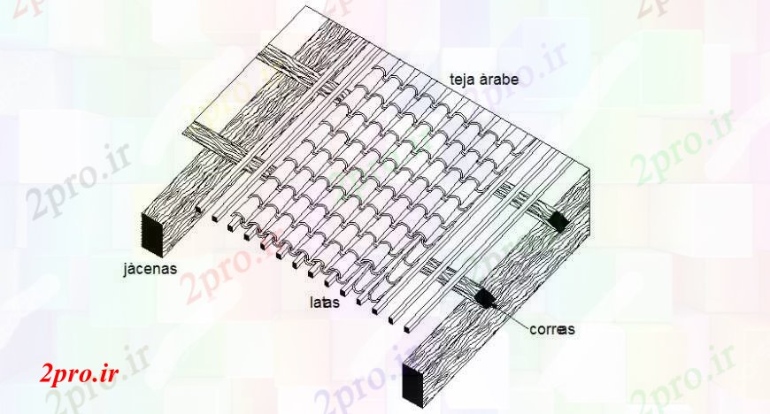 دانلود نقشه طراحی جزئیات ساختار بلوک های ساخت و ساز تریدی از ساختار بام  (کد112296)