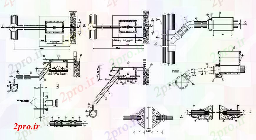 دانلود نقشه جزئیات لوله کشی لوله کشی بلوک جزئیات طراحی نمای اتوکد دو بعدی    (کد112300)