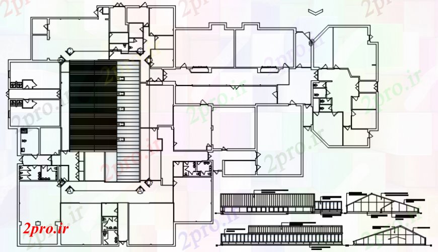 دانلود نقشه قالب اسکلت فلزی ساختار طرحی سقف و نما در خودکار 32 در 50 متر (کد112309)