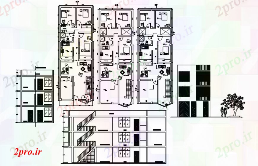 دانلود نقشه مسکونی ، ویلایی ، آپارتمان طرحی و نما خانه طراحی در خودکار 6 در 17 متر (کد112329)