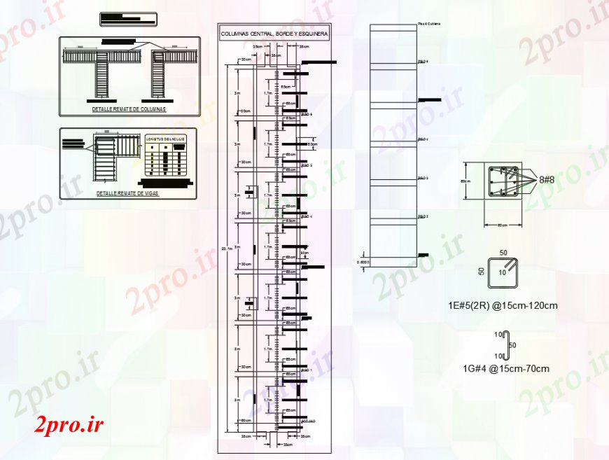 دانلود نقشه جزئیات ستون جزئیات تیرها، مرکز، لبه و گوشه ستون طراحی در بخش جزئیات با ابعاد (کد112374)