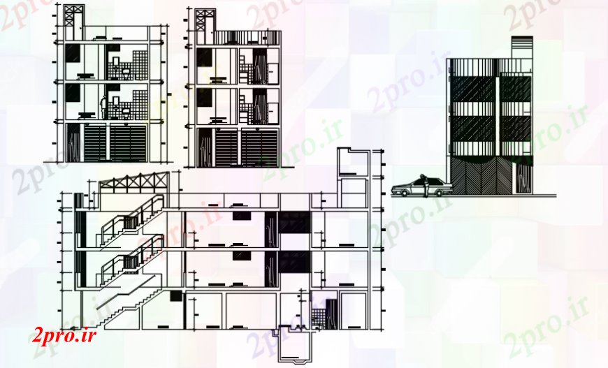 دانلود نقشه مسکونی  ، ویلایی ، آپارتمان  نما سمت های مختلف از آپارتمان   در   خودکار (کد112378)