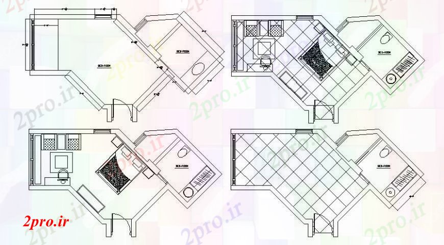 دانلود نقشه حمام مستر منطقه اتاق خواب طراحی جزئیات کار دو بعدی 5 در 9 متر (کد112413)