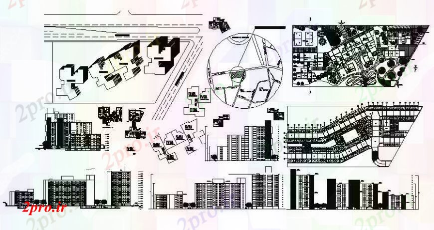 دانلود نقشه ساختمان اداری - تجاری - صنعتی ساختمان تجاری بلند نما دو بعدی و 73 در 164 متر (کد112429)