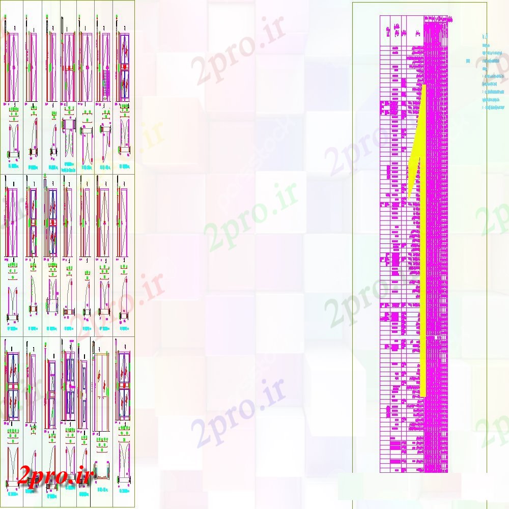 دانلود نقشه جزئیات طراحی در و پنجره  بلوک های مختلف از درب و پنجره در   خودکار (کد112455)