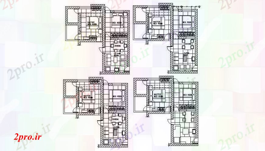 دانلود نقشه مسکونی  ، ویلایی ، آپارتمان  یکی طراحی آپارتمان   مسکن BHK جزئیات کار  دو بعدی    (کد112463)