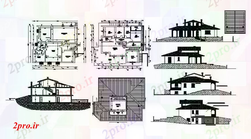 دانلود نقشه مسکونی  ، ویلایی ، آپارتمان  مسکن طراحی خانههای ویلایی جزئیات طرحی نما  دو بعدی  و بخش  (کد112476)