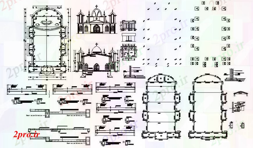 دانلود نقشه کلیسا - معبد - مکان مذهبی کلیسای مقدس نما محل ساختمان طراحی دو بعدی 16 در 28 متر (کد112489)