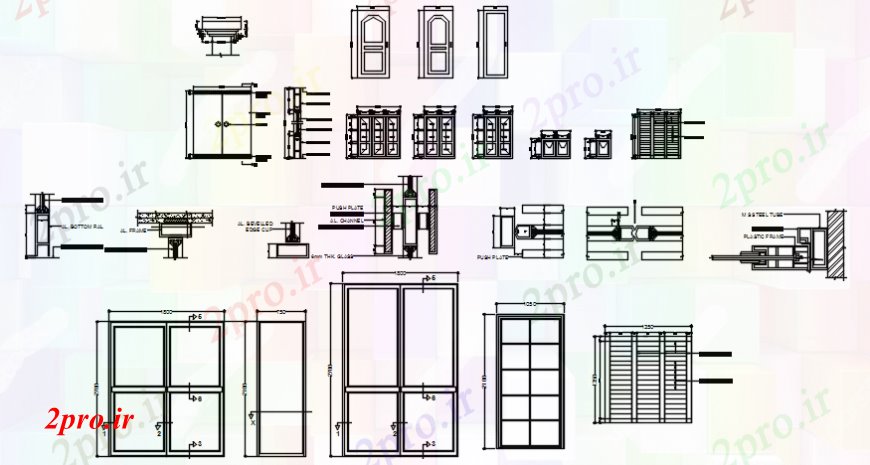 دانلود نقشه جزئیات طراحی در و پنجره  درب و پنجره  های مختلف (کد112503)