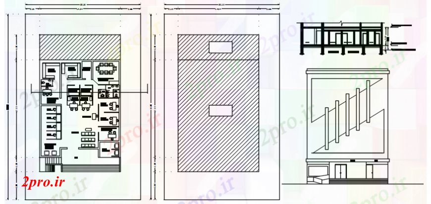 دانلود نقشه ساختمان اداری - تجاری - صنعتی بانک طرحی و نما 14 در 18 متر (کد112526)