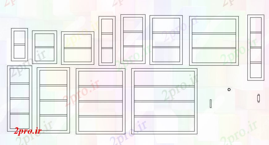 دانلود نقشه بلوک مبلمان قفسه های دیوار جزئیات طراحی نمای اتوکد دو بعدی    (کد112580)