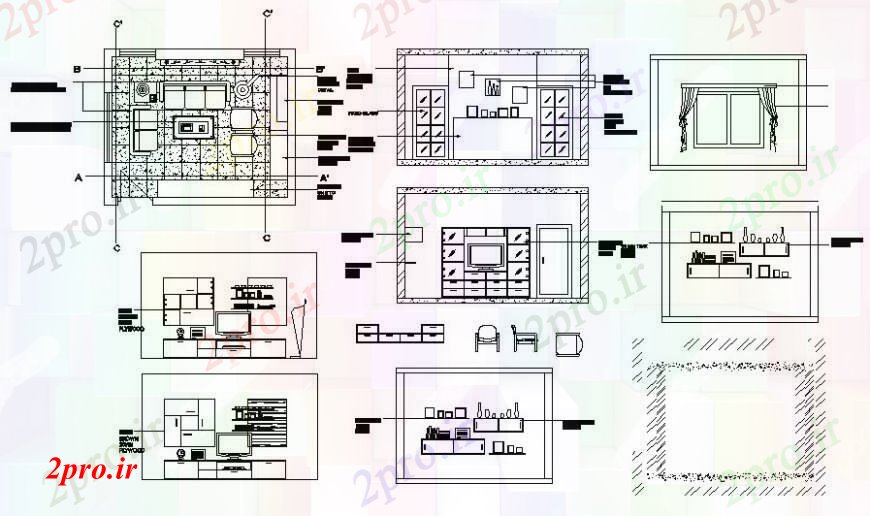 دانلود نقشه اتاق نشیمن ، حال ، پذیرایی طراحی نما و طرحی اتاق طراحی دو بعدی 4 در 5 متر (کد112618)