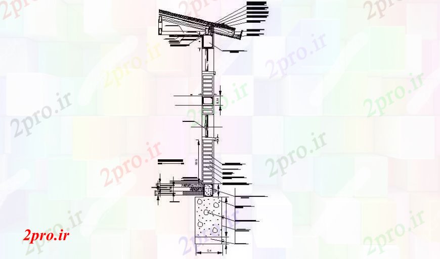 دانلود نقشه جزئیات ساخت و ساز دیوار بام ساختار مقطعی  (کد112620)