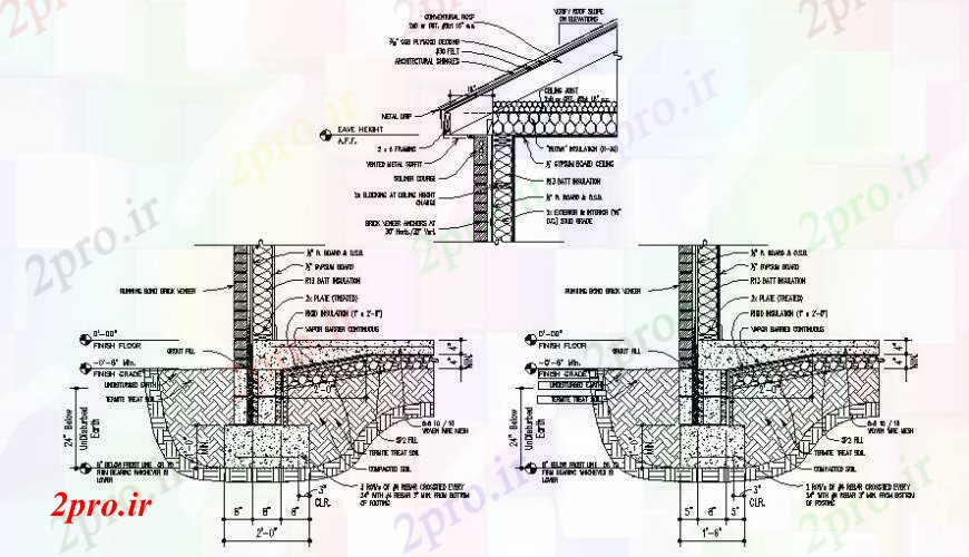 دانلود نقشه جزئیات ساخت و ساز پایه و اساس و ساختار سقف جزئیات دیوار بخش در نقشه های اتوکد (کد112622)